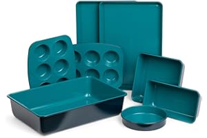 Larder & Vine Bakeware Set - PFAS/PFOA/PTFE Free, Heavy Duty Aluminized Steel with Ceramic Finish, Includes Sheet Pans, Loaf Pan, Muffin Tins, Round Pan, Square Pan, Roasting Pan (Bondi)