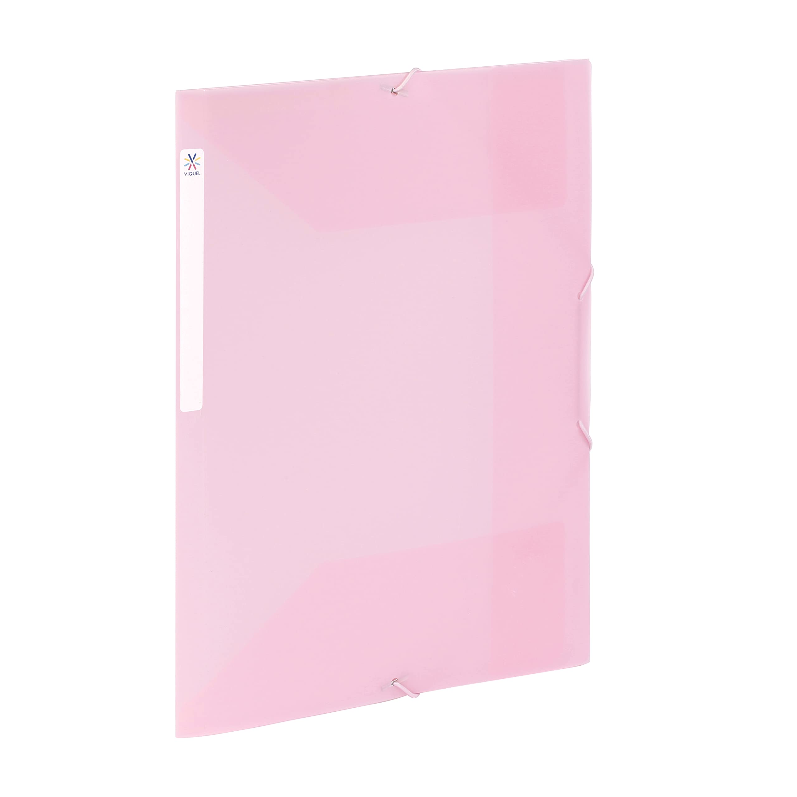 Viquel - Large Capacity Plastic 3 Flap Folder - A4 File Box with ID Label - Translucent Pink