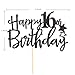 Black Glitter Happy 16th Birthday Cake Topper, 16th Anniversary, Sweet 16, Cheers to 16 Years Party Decorations