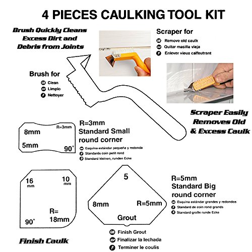 FOCCTS 4PCS Grouting Tool with Tile Joint Cleaning Brush Silicone Caulking Tool Kit for Bedroom,Bathroom,Kitchen