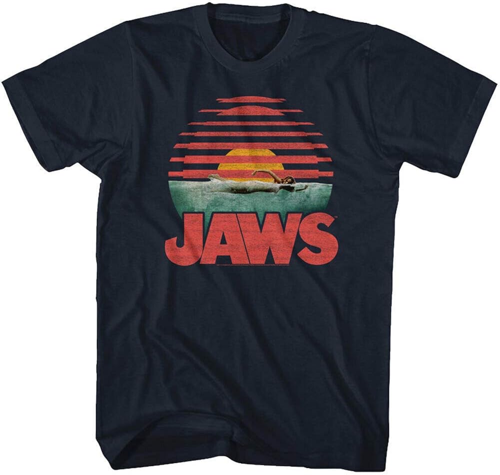 Jaws Movie Mens TShirt Navy Cotton New Licensed Shark Boat Tee Sizes