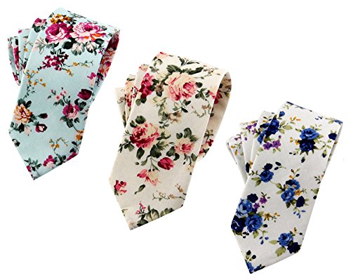 Levao-Men's Skinny Tie Floral Cotton Neck Ties for Men Mix3-A