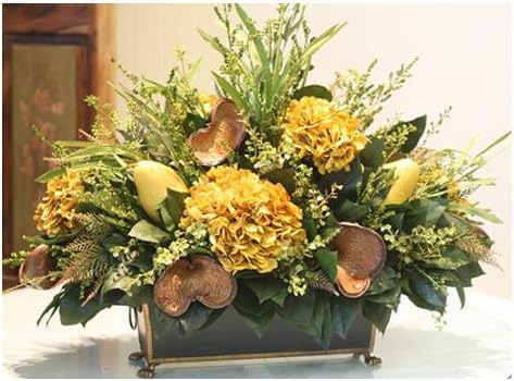 Forever Green Art Preserved Floral Arrangement with Gold Hydrangea and Pears