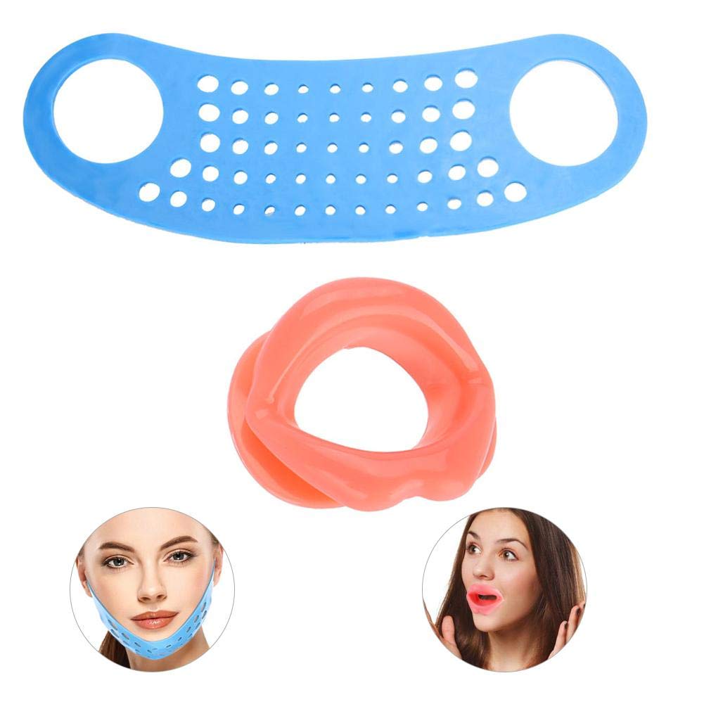 V Line Face Lifting Slimming Strap and Mouth Muscle Tightener, Silicone Anti-Wrinkle Double Chin Reducer Face-lift Tightener Lip Trainer Jaw Exerciser for Women