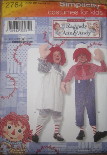 SIMPLICITY PATTERN 2784 TODDLER AND CHILD RAGGEDY ANN AND ANDY COSTUME SIZE BB 3-8