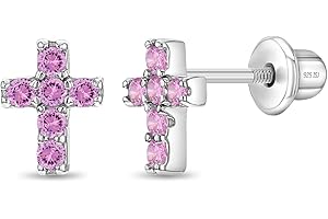 IN SEASON JEWELRY 925 Sterling Silver Cubic Zirconia Little Cross Shape Stud Earrings with Safety Screw Back Lock for Toddlers, Little Girls, Pre-Teens & Teens - Christian Jewelry for Sweet & Loving Children