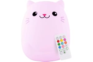 Lumipets Clive The Cat Squishy Silicone Night Light for Kids | Cute Night Light with Remote & Touch Control for Baby & Toddler Bedrooms | Color Changing Portable Animal Nightlight | Kids Mood Lamp