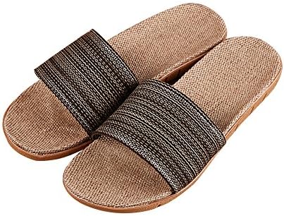 TELLW Gray men Summer Slippers linen indoors home Couples anti-slip rattan grass casual one word slippers