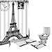 Amagical Frech Paris Eiffel Tower City of Love 16 Piece Bathroom Mat Set Shower Curtain Set Black and White Bath Mat Contour Mat Toilet Cover Waterproof Shower Curtian 12 Hooks