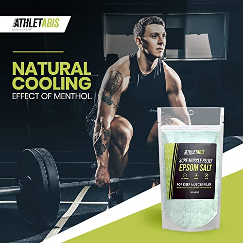 Epsom Salt Sore Muscle Soak 1 Lb. Magnesium & Hemp Oil Bath Salts for