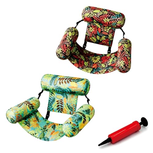 Adult Pool Float Chairs, 2-Pack Inflatable Water Lounge Seats with Air Pump for Pool, Lake, Beach and Summer Party Fun