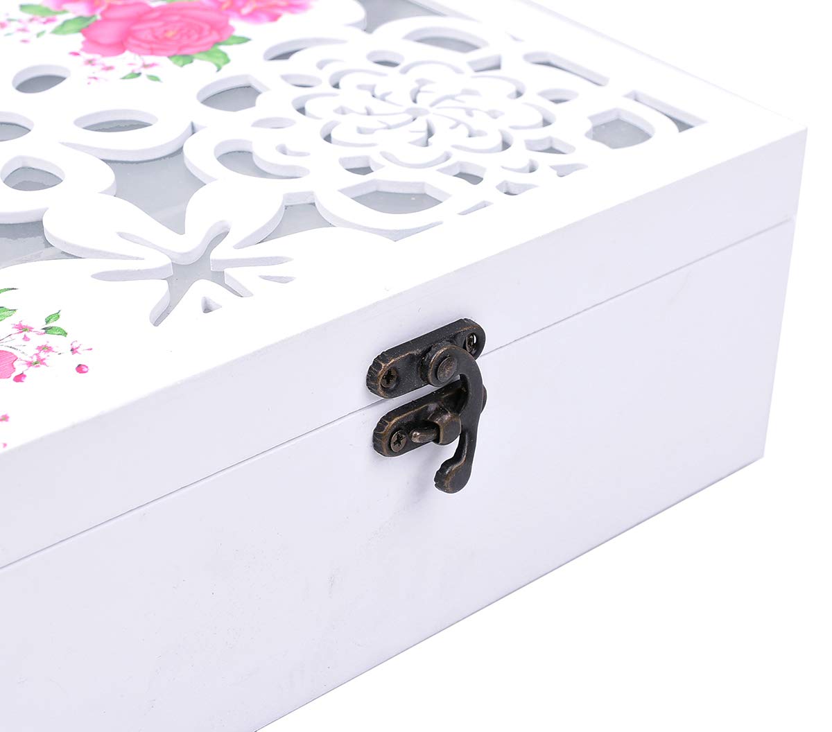 MICKYU Girls Jewelry Box, Wooden Jewelry Organizer Glass Top Storage Case with 9 Compartments for Necklaces, Watches, Bracelets, Earrings, 9.5 x 9.5 x 3.5 inches (Style E)