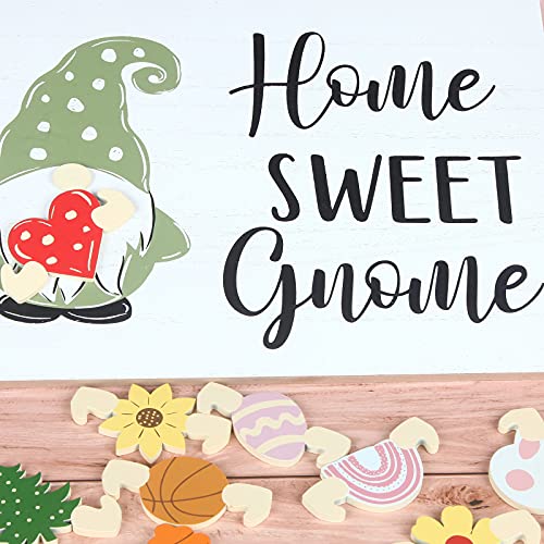 Interchangeable Seasonal Welcome Sign for Front Door Decoration Rectangular Rustic Wood Front Porch Welcome Sign with 15 Icons changeable Sign for Thanksgiving, Christmas Holiday, Housewarming Gifts