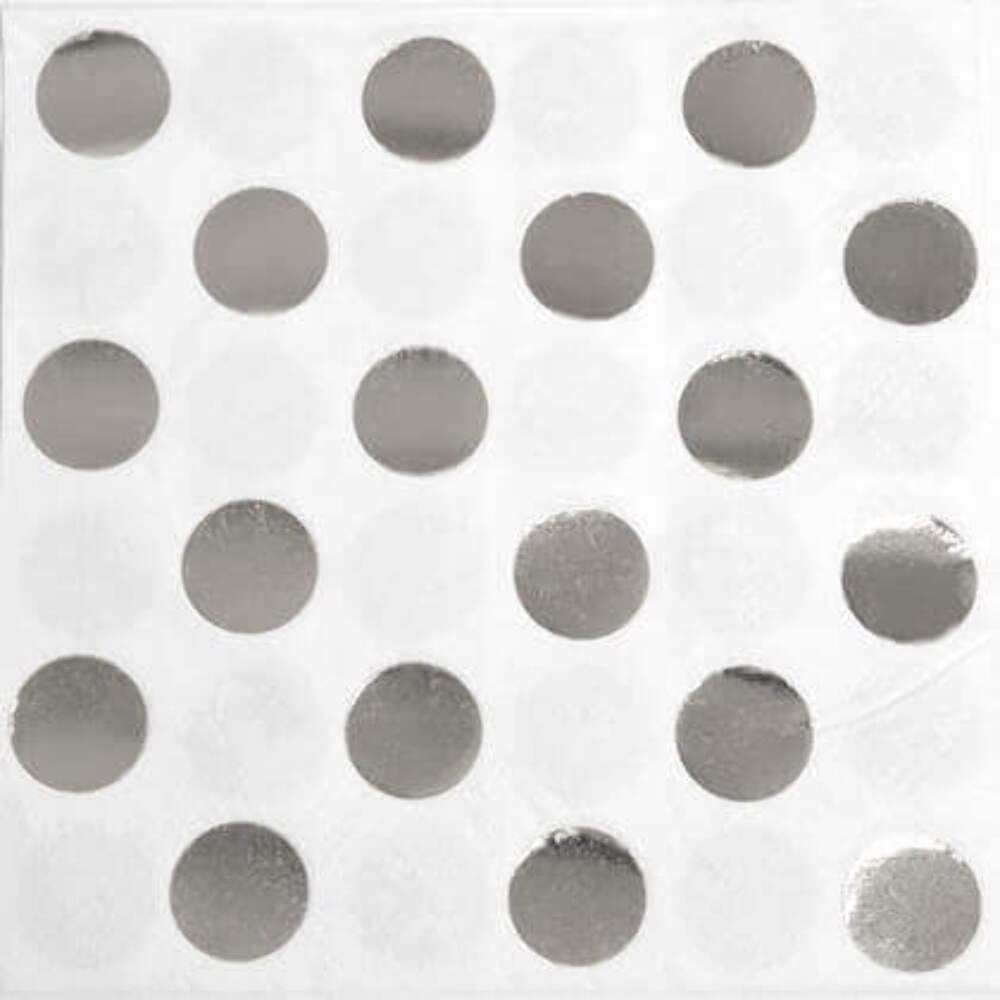 Silver Foil-Stamped Dots Beverage Napkins (12cm) Pack of 16 - Perfect for Parties & Events