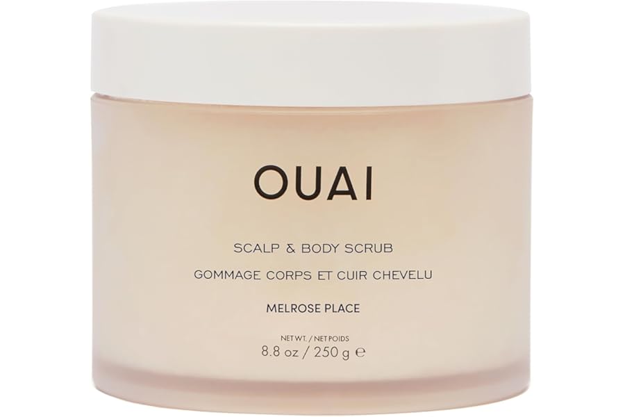 OUAI Scalp & Body Scrub, Melrose Place – Exfoliating Body Scrub with Sugar & Coconut Oil Blend for Smooth, Moisturized Skin – Gentle Scalp Exfoliator for Removing Product Build Up (8.8 Oz)