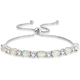 CiNily 18K White Gold/Rose Gold Plated Bracelets-Adjustable Sparkling Cubic Zirconia White Opal Bracelet for Women Girls for Her