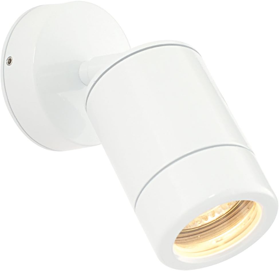 Odyssey Gloss White Exterior Interior Adjustable Outdoor Garden Single GU10 Wall Light Spotlight