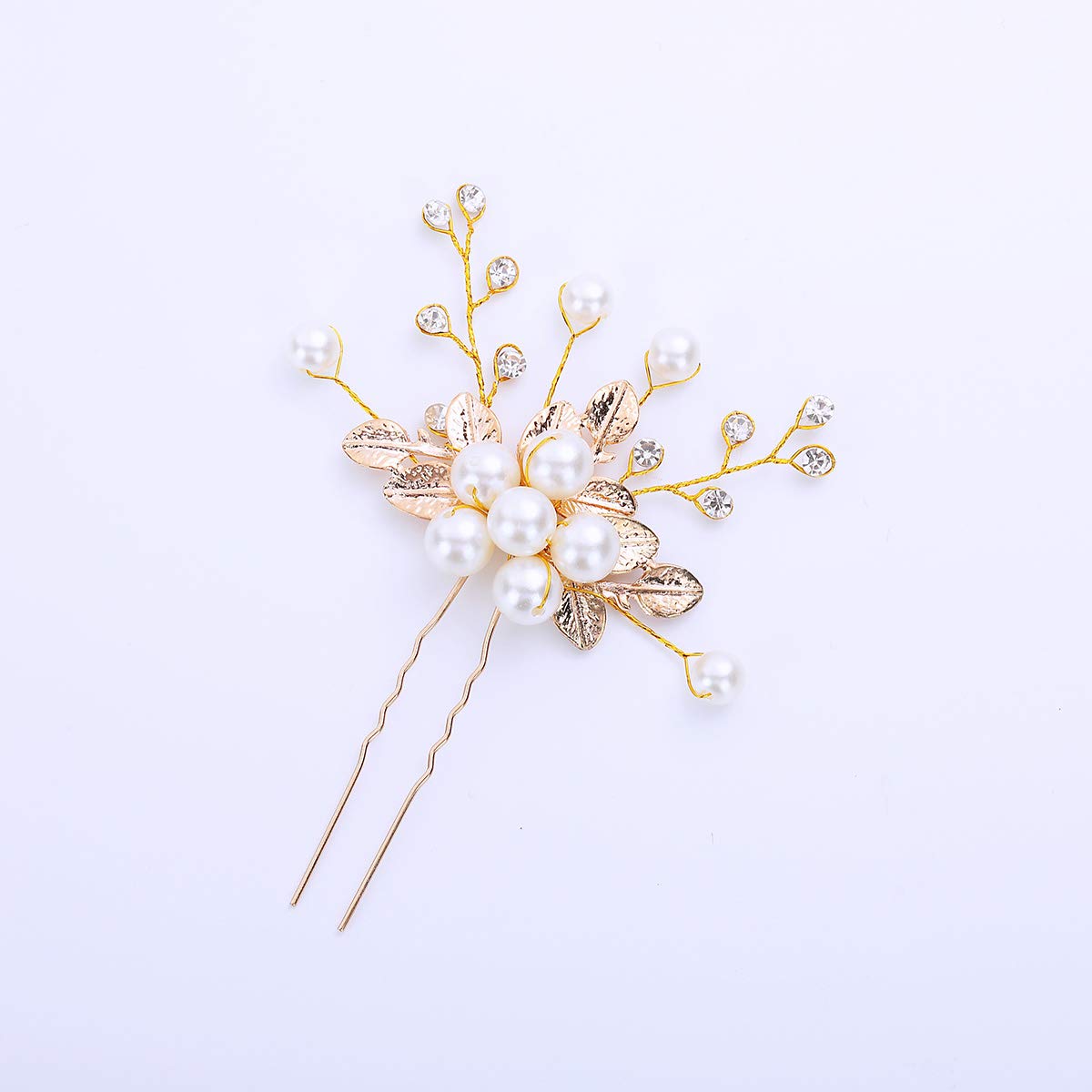Surray Wedding Hair Pins Gold for Women Girls Pearl Bridal Hair Pieces Cute 3D Leaves Handmade Crystal Flower Vintage Hair Accessories for Bridesmaid Gifts : Beauty