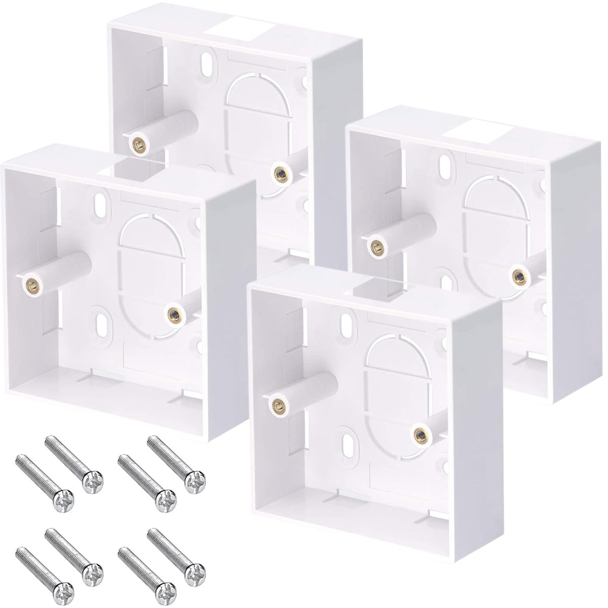 Acmerota 4Pcs 1-Gang White Surface Mount Pattress Box, Top Opening Design Single Surface Pattress Box Ethernet Back Box for Faceplates Fits Wallplate Faceplate,for Network Sockets, 34mm Deep