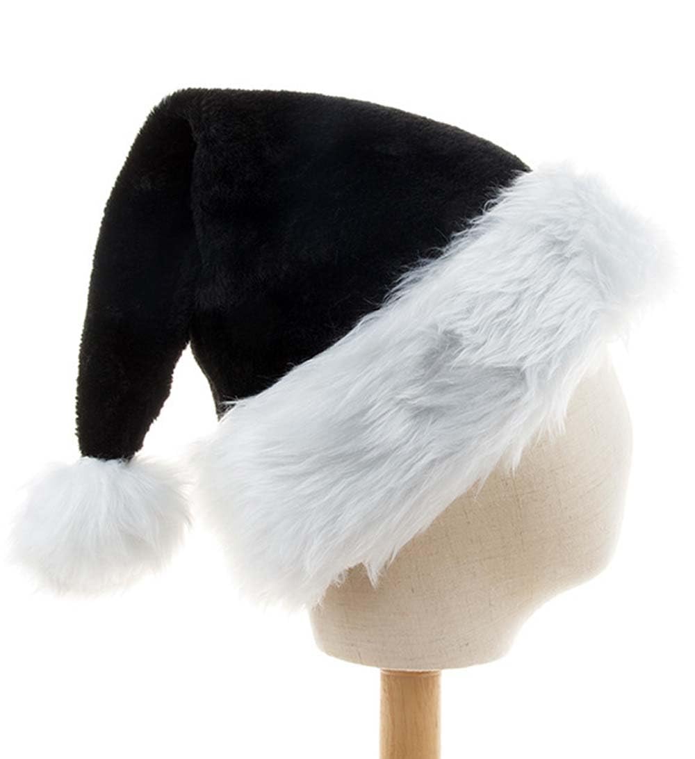 KFZR Santa Hat Christmas For Adults Xmas Hats New Year Festive Party Supplies Holiday Unisex Velvet Comfort (Plush black)
