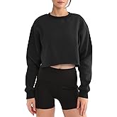 Amazhiyu Women' s Pullover Cropped Sweatshirt Crew Neck Long Sleeve Fleece Crop Tops