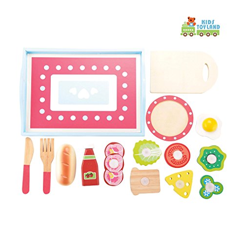 KIDS TOYLAND Play Food for Toddlers Kids Wooden New Breakfast Sandwich Set Pretend Food (15pcs) By
