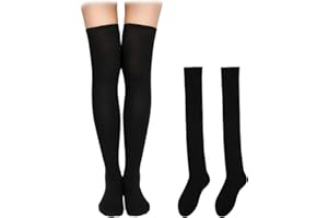 KINBOM 1 Pair Thigh High Socks, Cotton Soft Knee High Long Stockings Women Leg Warmers for Wednesday Christmas Cosplay