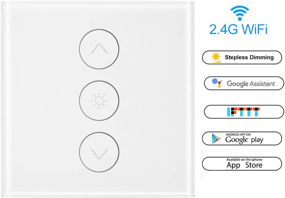 Smart Light Dimmer Smart WiFi Switch 1 Gang Wall Touch Control WiFi Light Switch Work with Alexa Google Assistant (Neutral line Required)