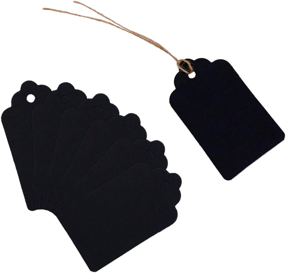 SallyFashion 100pcs Black Paper Gift Tags with Free 100 Root Natural Jute Twine ( Water Ripple ): Home & Kitchen