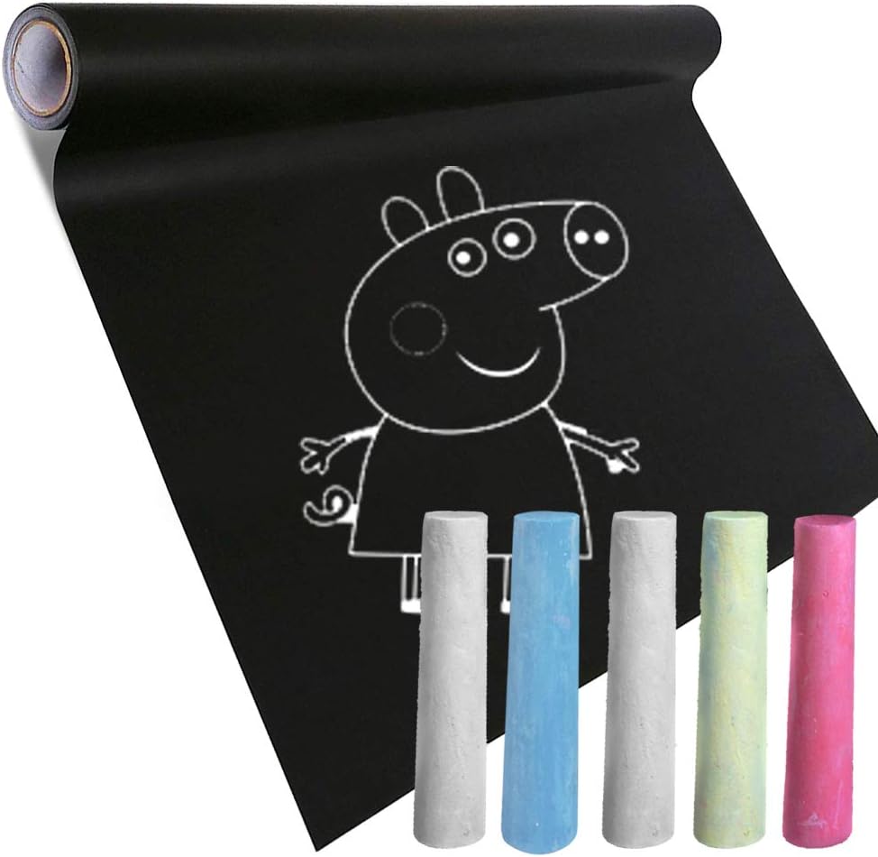 Blackboard Film, Pulluo 300 × 43 cm Blackboard Sticker Self-Adhesive Chalkboard Children Chalkboard Paper DIY Sticker for Home School Office with 5pcs Chalk, Black