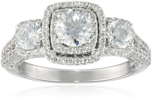 14k White Gold and Diamond (2 cttw, H-I Color, I1-I2 Clarity) Three-Stone Engagement Ring, Size 7