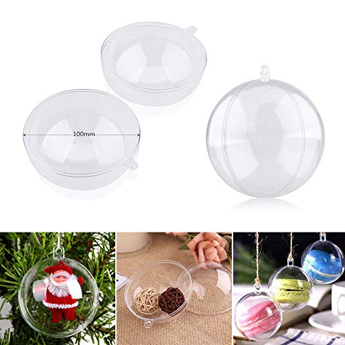 Junboys 10 Pack 10cm Clear Plastic Fillable Baubles Transparent to Fill & Decorate, Small Candy Canes Christmas Baubles Decor for Tree & Craft Decorations Balls to Fill, Perfect Kids DIY Gifts.