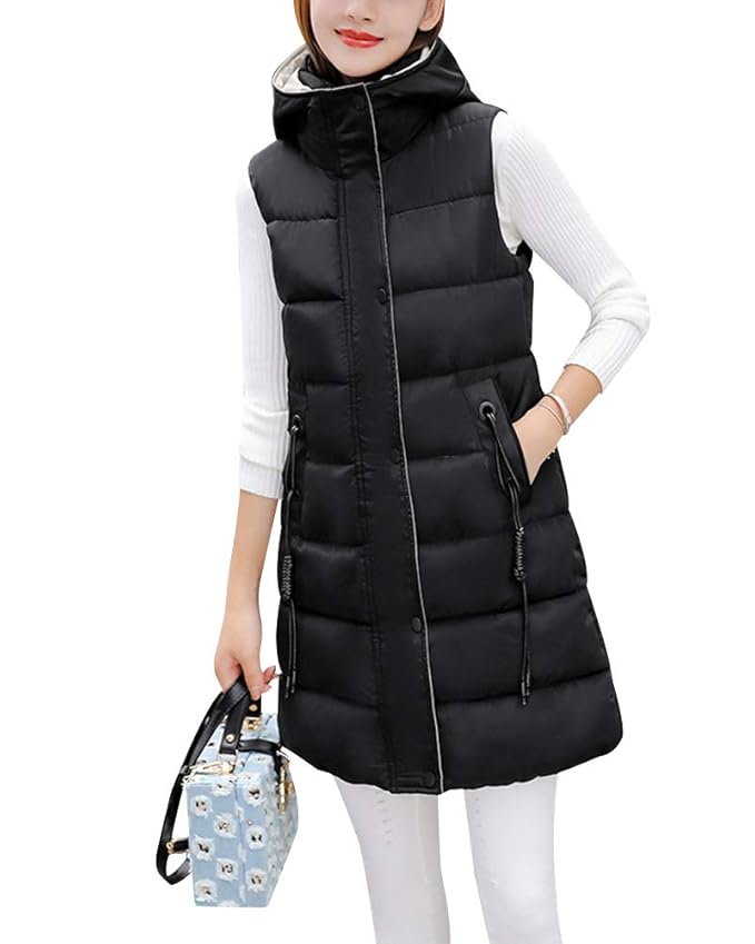 Women Winter Long Gilet Hooded Quilted Vest Bodywarmer Zip Up Sleeveless Jacket Coat: Amazon.co 