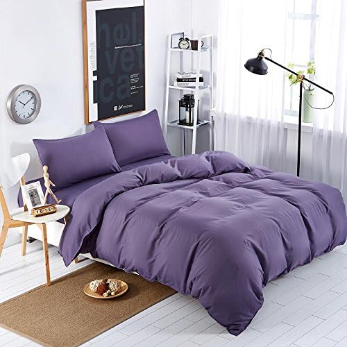 MIFE TEXTILE 100-Percent Microfiber Bedding Sets, Pure Color Duvet Cover Set, 4PCS (Queen, Purple)