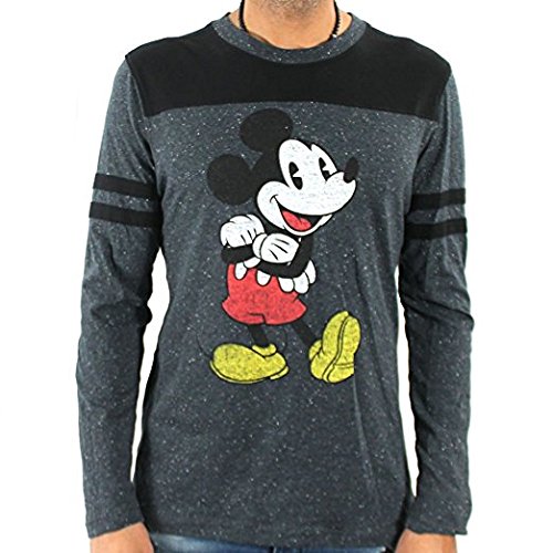 Mickey Mouse Disney Retro Vintage Licensed Charcoal Speckle Long Sleeve T Shirt (Large)