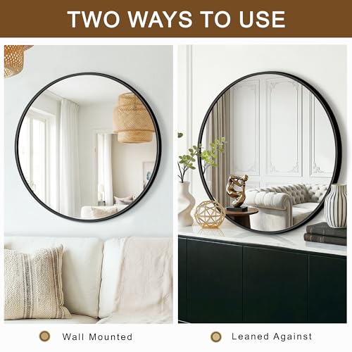 Round Bathroom Mirror for Wall, 2 Pack 26" Black Circle Mirror, Tempered Glass Bathroom Mirror for Over Sink, Modern Metal Framed Round Vanity Mirror for Entryway, Bedroom, Living Room