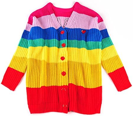 Christmas Rainbow stripe cardigan sweater vintage heart embroidery Boring letter oversize unif