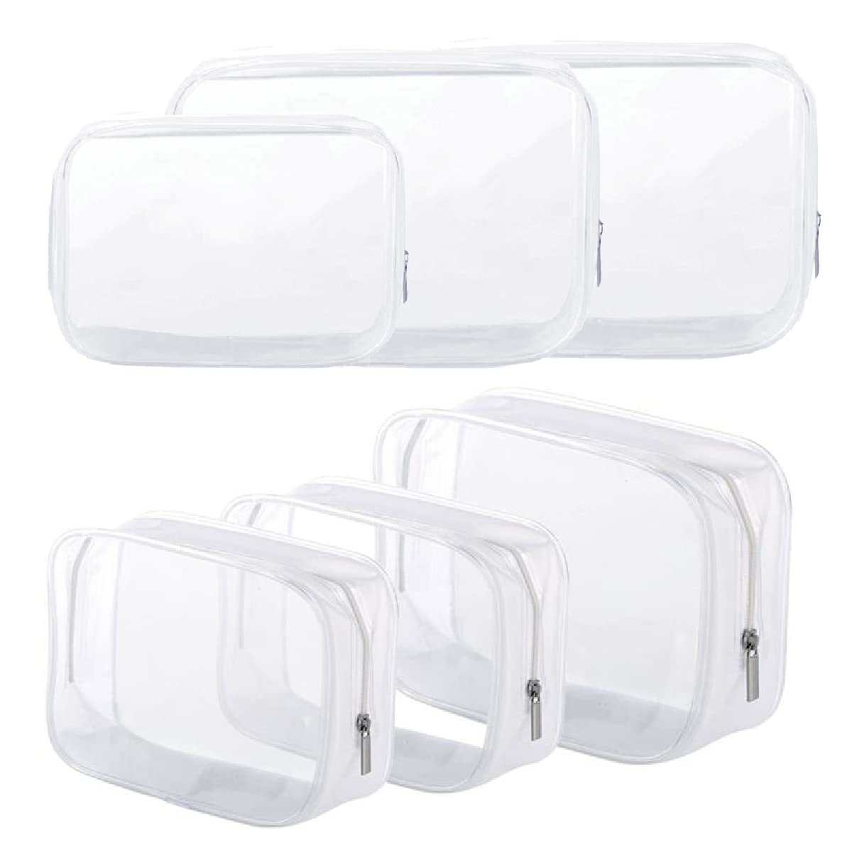 Photo 1 of ****** ONLY 3***** 6 Pack Clear Toiletry Carry Pouch with Zipper Portable Plastic Waterproof Cosmetic Bag TSA Approved for Vacation Travel Bathroom and Organizing (White, Small and Large)