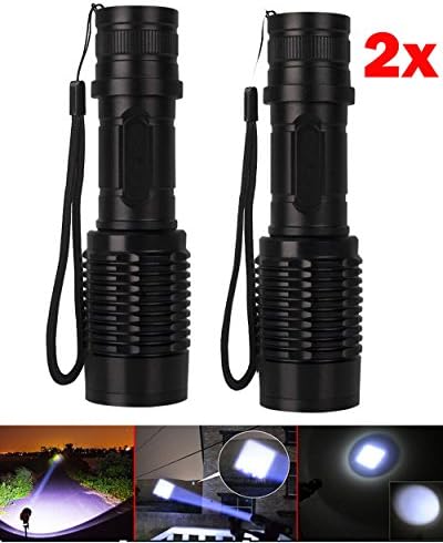 Ledsniper CREE XML T6 LED Zoom Flashlight Waterproof Torch 1000Lm 5 Mode Light (2 Pack)