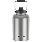 Luxgola 128 oz Insulated Water Bottle with Spout Lid and Handle, One Gallon Stainless Steel Double Vacuum Water Jug for Hot & Cold Drinks - Sweat Proof, Great for Travel, Hiking, Camping - Stainless