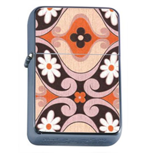 1960s Or 70s Mod Wallpaper 8 Windproof Refillable Flip Top Oil Lighter with Tin Gift Box D-043