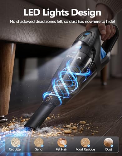 LanOcean Aspirador de Mano Potente con Estación de Carga, 25000Pa Aspirador Coche con Iluminación LED | 2 Filtro HEPA Lavable, 120W Húmedo y Seco Mini Aspiradora Portatil para Coche Hogar Cocina