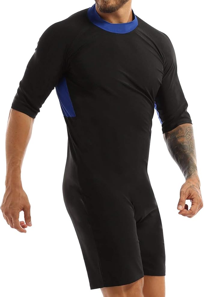 TiaoBug Mens Shorty Wetsuit Half Sleeves Back Zip Diving Swimming Snorkeling Surfing Scuba