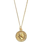 Dtja Carved Coin Pendant Necklace for Women Girls 925 Sterling Silver Simple Round Chain Goddess Worship Celebrity Medal Reversible Keepsake Chic Choker Fashion Jewelry Gifts Box