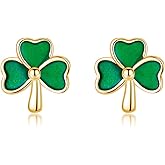 SLUYNZ 925 Sterling Silver Clover Stud Earrings for Women Teens Green Irish Shamrock Earrings Studs for St Patricks Day