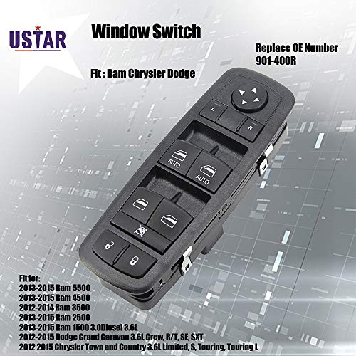 Power Window Switch Master Control Switch for 2012 2013 2014 2015 Dodge Grand Caravan, Chrysler Town and Country, Ram 1500 2500 3500 4500 5500 Replaces 68110866AA 68110866AB 68298866AA 901-400R