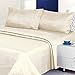 Crystal Trading 4-Piece Bed Sheet Set - Dobby Stripe - 100% Cotton Sateen - 400 Thread Count (Queen, Ivory)