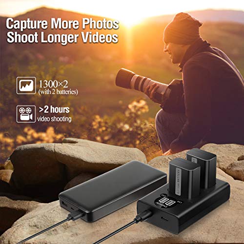 NP-FW50 ENEGON Camera Battery (2-Pack,1300mAh) and Rapid Dual Charger for Sony A6000, A6500, A6300, A7, A7II, A7RII, A7SII, A7S, A7S2, A7R, A7R2, A55, A5100, RX10 Accessories.
