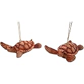 Brown Swimming Turtle Christmas Ornament, Set of 2, Holiday Décor, Nautical Tree Decoration, 3 Inches