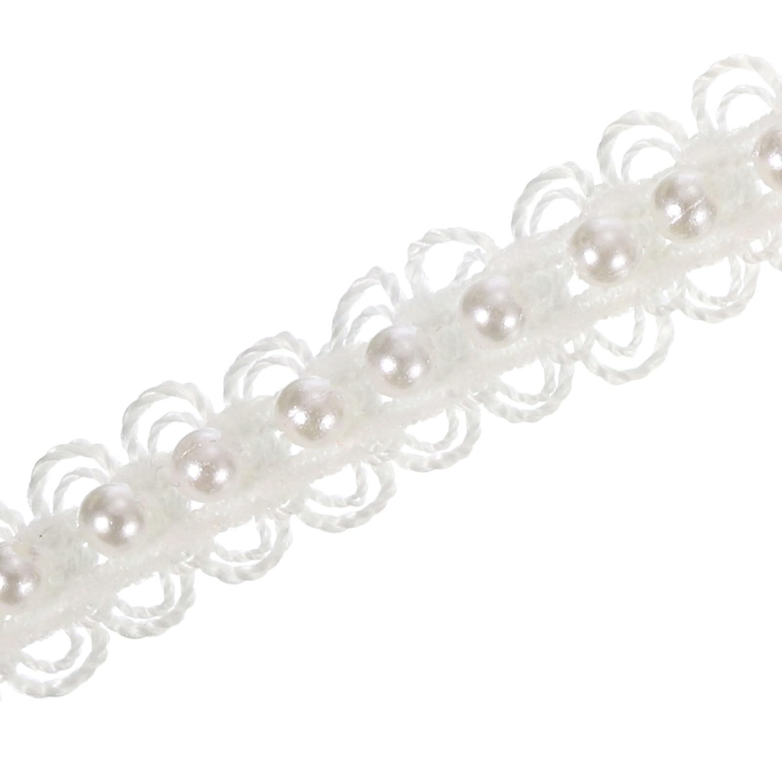 PATIKIL 5 Yard Faux Pearl Lace Ribbon, 0.43" Wide Pearl Fringe Applique Embroidered Pearl Bead Lace Trims for Wedding Party Home Decoration Sewing Craft, White